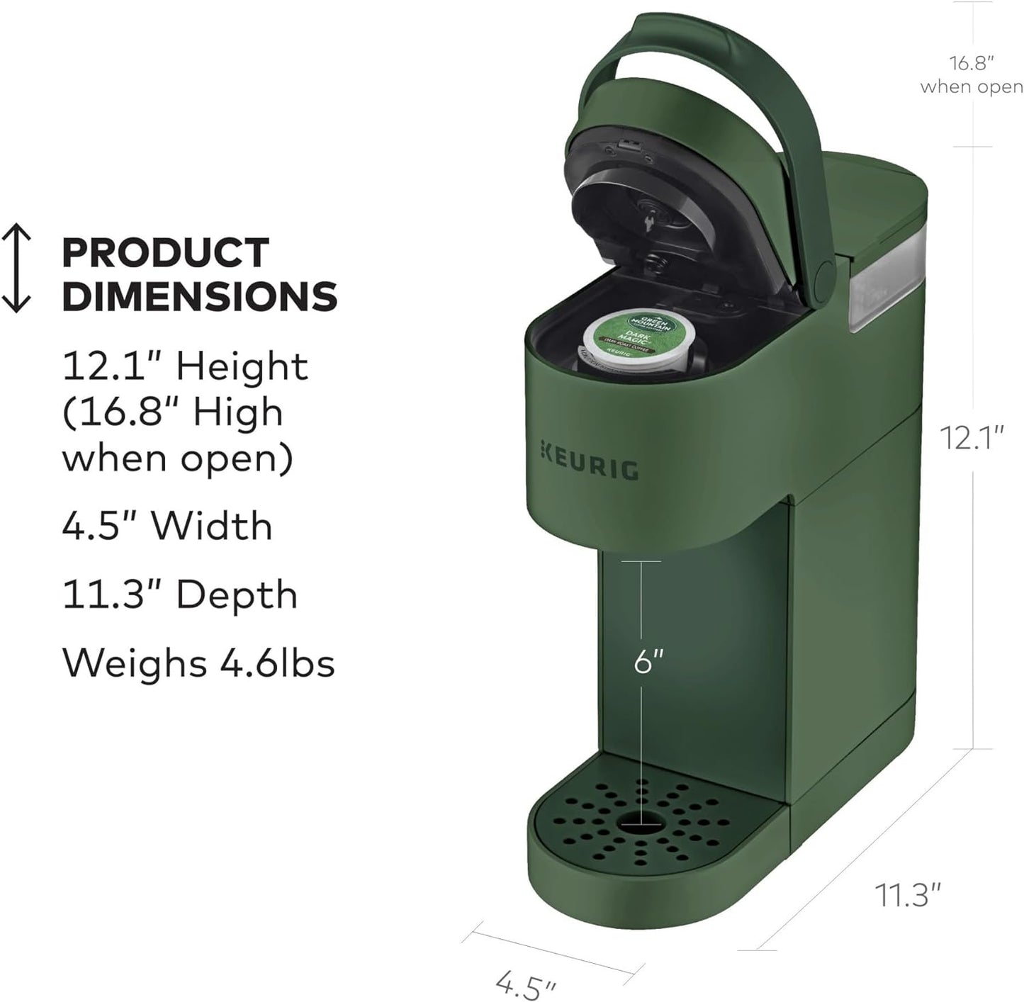 Keurig K-Mini Single Serve K-Cup Pod Coffee Maker, 6 to 12Oz Brew Size, with Cord Storage, Perfect for Small Spaces, Evergreen - Best Coffee and Brew