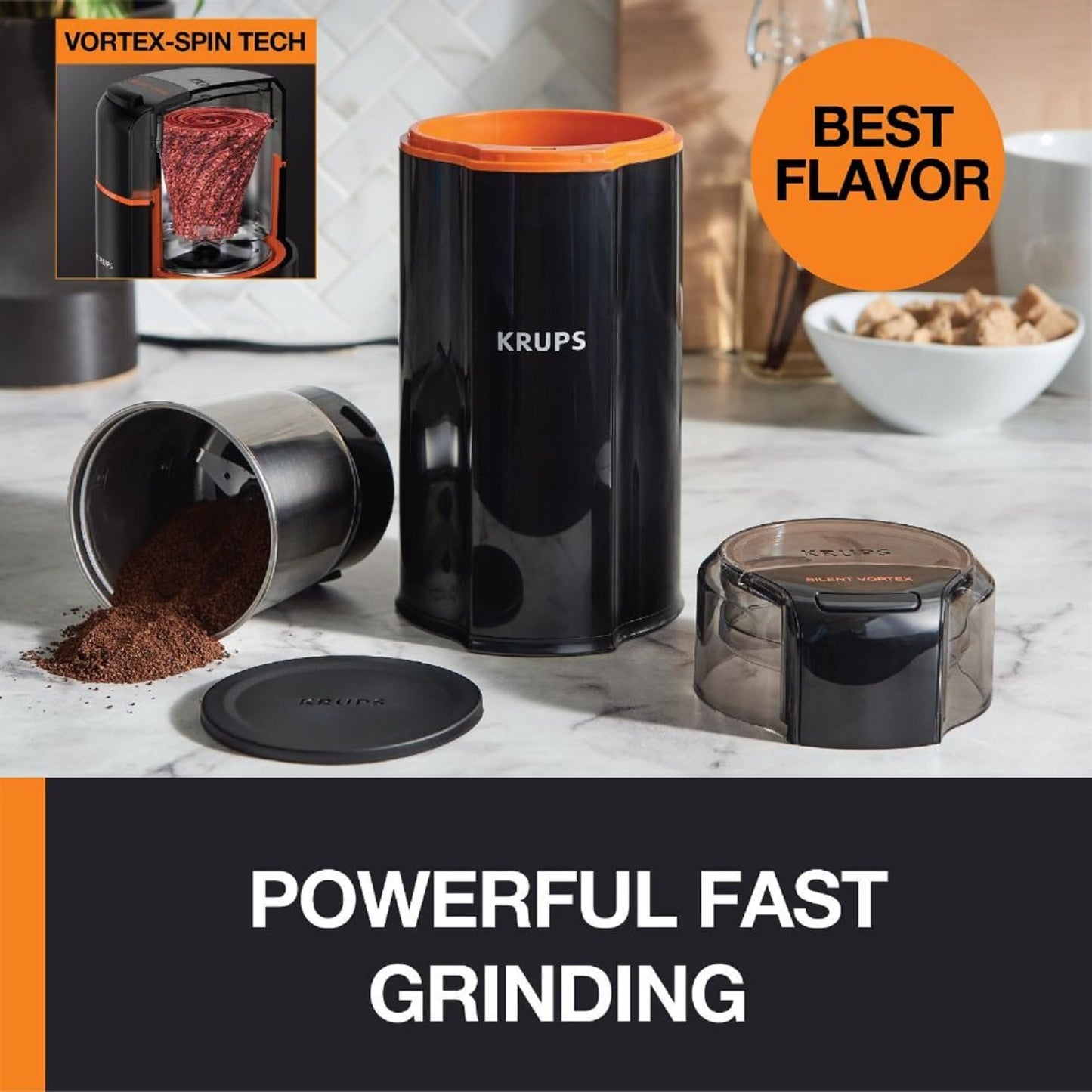 KRUPS: 3Oz Silent Vortex Coffee and Spice Grinder with Removable Bowl - Best Coffee and Brew