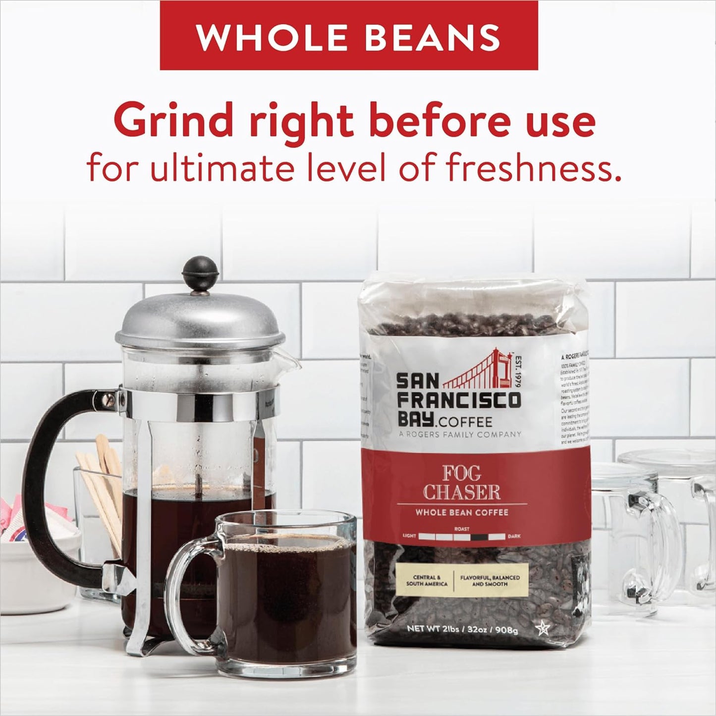 San Francisco Bay Whole Bean Coffee - Fog Chaser (2Lb Bag), Medium Dark Roast - Best Coffee and Brew