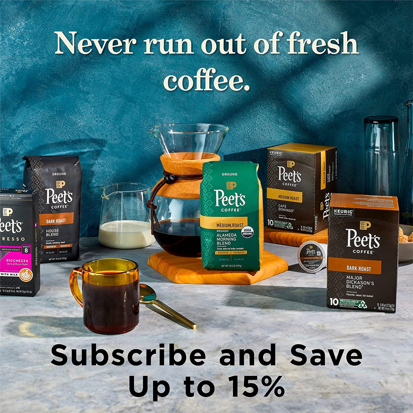 Peet'S Coffee, Espresso Coffee Pods Variety Pack, Dark, Medium & Decaf Roasts, Intensity 8-10, 50 Count (5 Boxes of 10 Espresso Capsules) - Best Coffee and Brew
