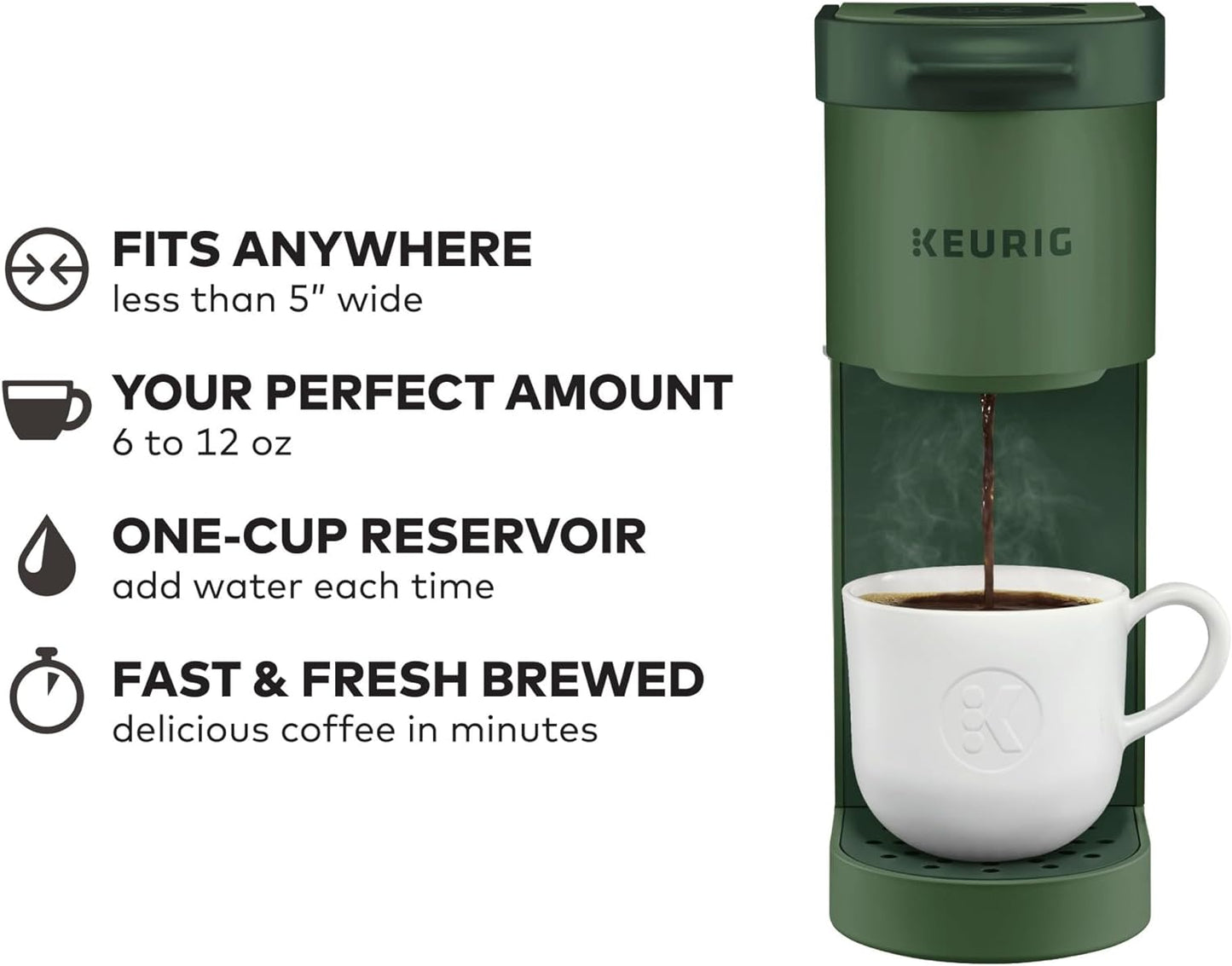Keurig K-Mini Single Serve K-Cup Pod Coffee Maker, 6 to 12Oz Brew Size, with Cord Storage, Perfect for Small Spaces, Evergreen - Best Coffee and Brew