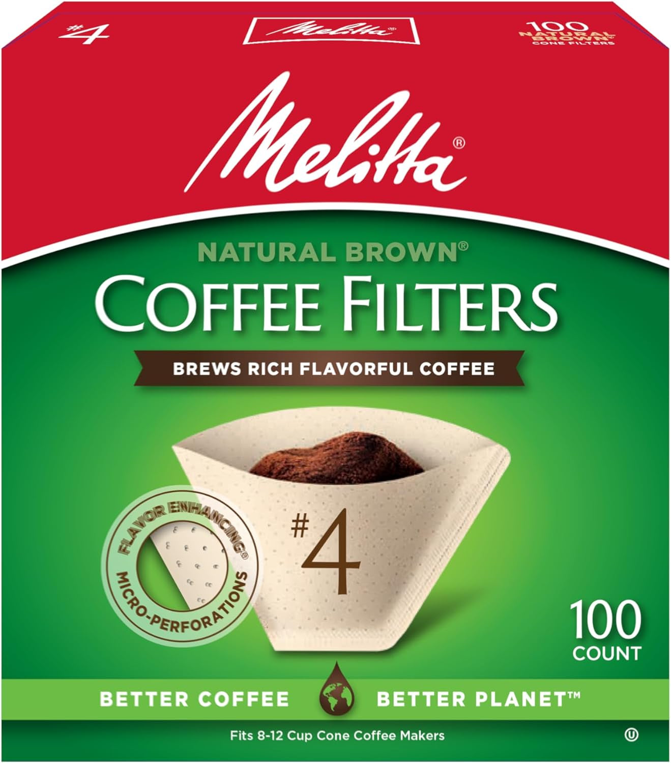 #4 Cone Coffee Filters, Unbleached Natural Brown, 100 Count (Pack of 6) 600 Total Filters Count - Packaging May Vary - Best Coffee and Brew