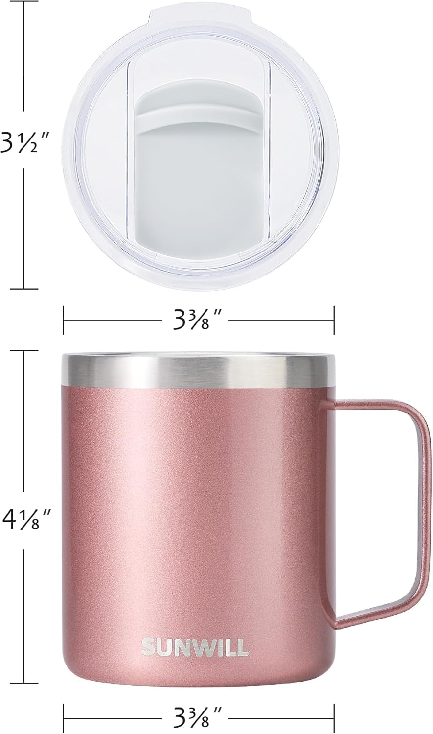SUNWILL Coffee Mug with Handle, 14Oz Insulated Stainless Steel Coffee Travel Mug, Double Wall Vacuum Reusable Coffee Cup with Lid, Rose Gold - Best Coffee and Brew