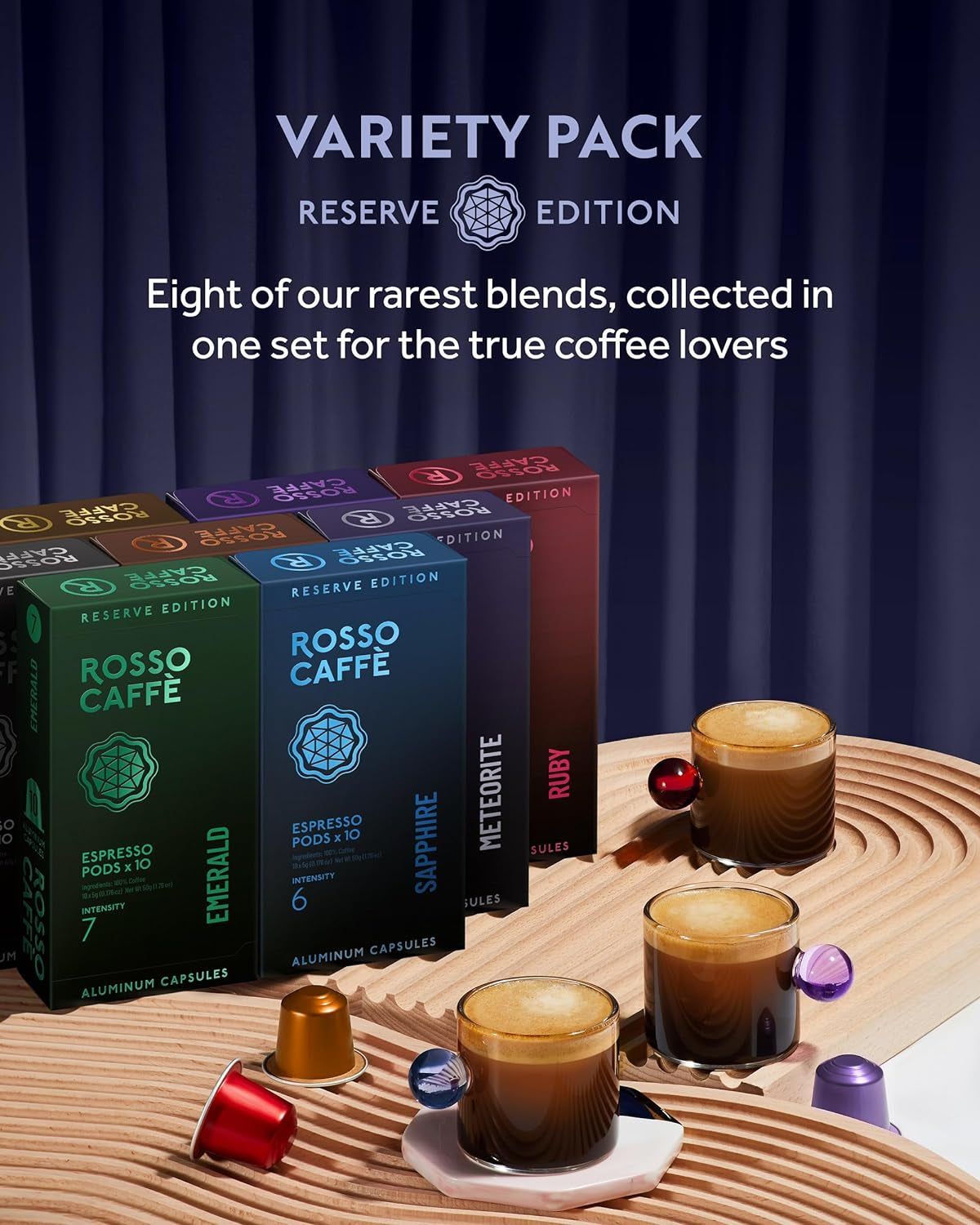 ROSSO CAFFE Espresso Coffee Pods, Compatible with Nespresso Original Machines, Reserve Variety Pack, 80 Capsules - Made in Italy - Best Coffee and Brew