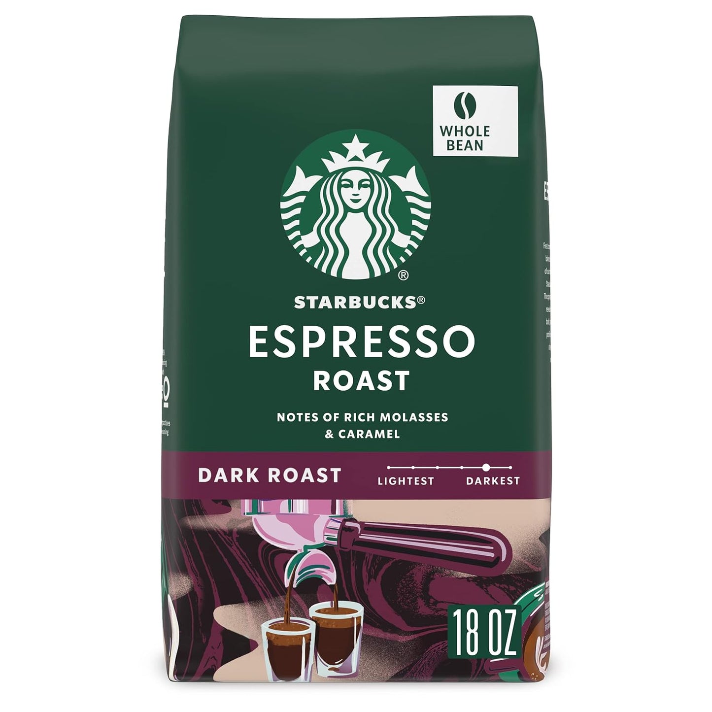 Starbucks Whole Bean Coffee, Dark Roast Coffee, Espresso Roast, 100% Arabica, 1 Bag (18 Oz) - Best Coffee and Brew