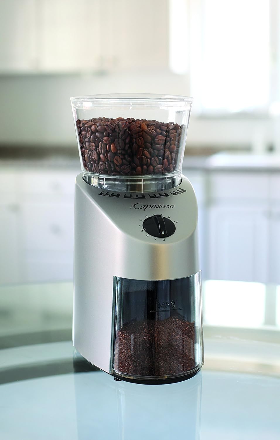 Capresso 560Infinity Conical Burr Grinder, Brushed Silver, 8.5-Ounce