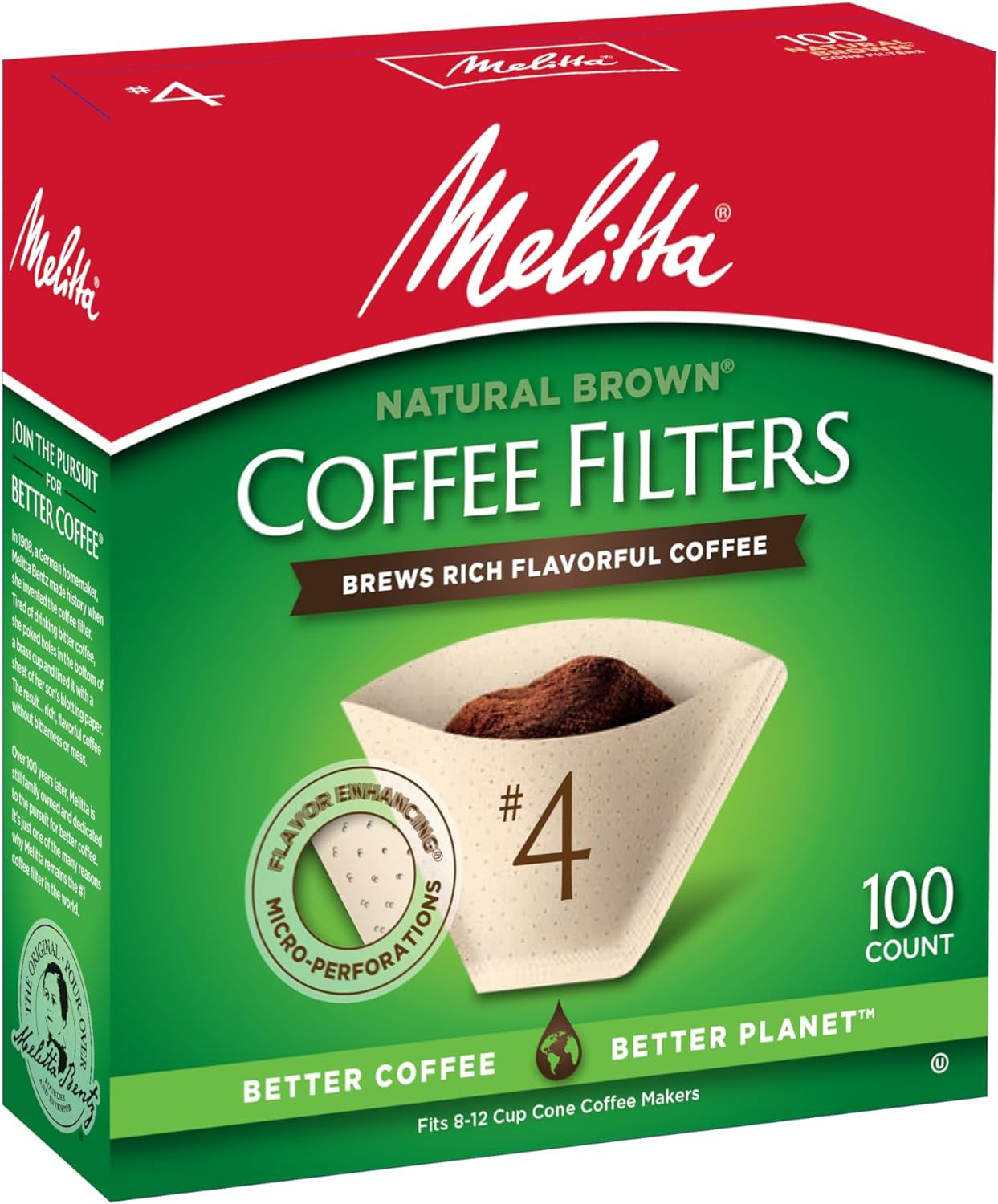#4 Cone Coffee Filters, Unbleached Natural Brown, 100 Count (Pack of 6) 600 Total Filters Count - Packaging May Vary - Best Coffee and Brew
