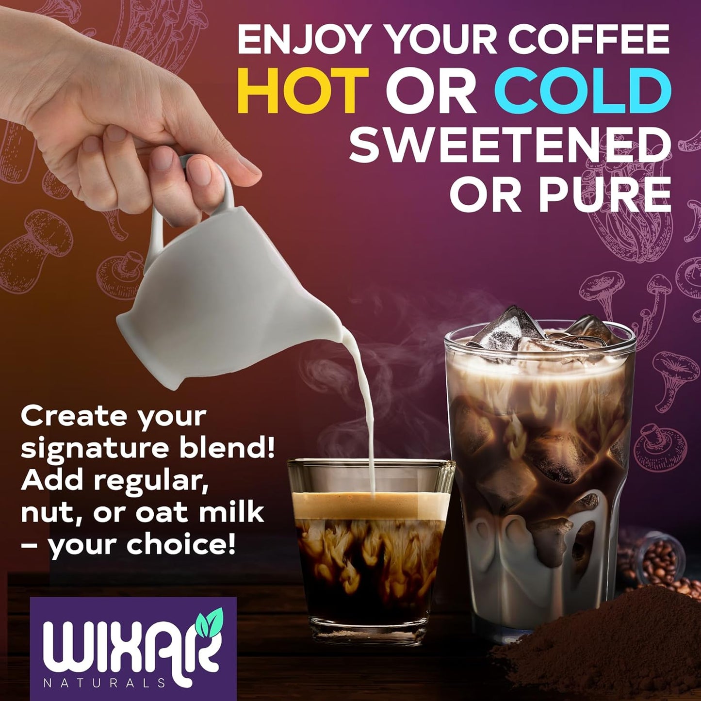 WIXAR Superfood Mushroom Coffee - Instant Coffee Powder, Ten Superfood Extracts with Lion'S Mane, Turkey Tail, Reishi, Chaga, Shiitake, Ashwagandha, Rhodiola Rosea, Elderberry, 5Oz Mushroom Supplement