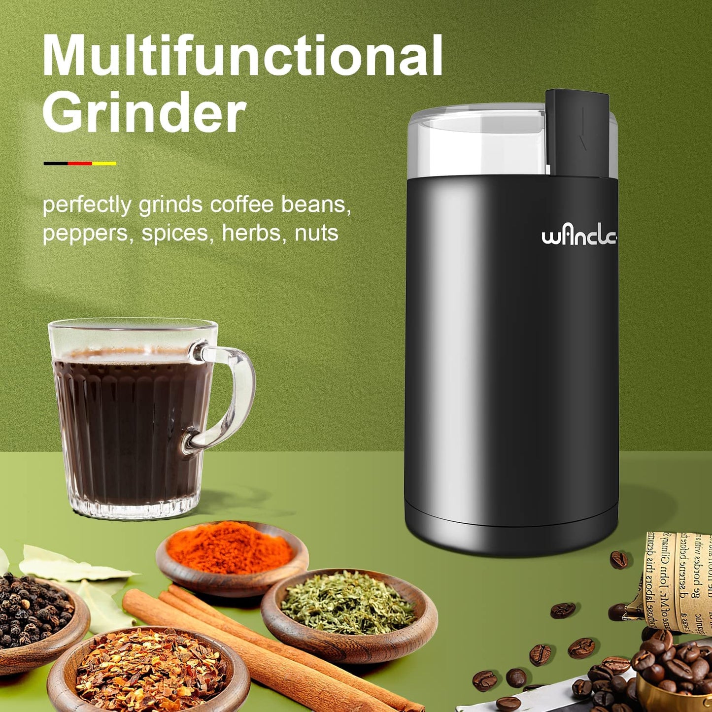 Coffee Grinder, Wancle Electric Coffee Grinder, Quiet Spice Grinder, One Touch Coffee Mill for Beans, Spices and More, with Clean Brush Black - Best Coffee and Brew