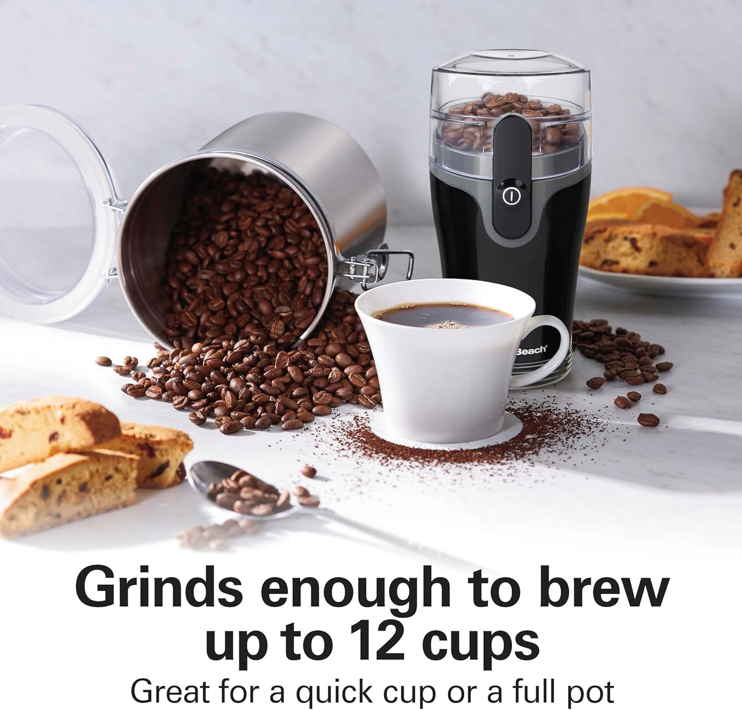 Hamilton Beach Fresh Grind Electric Coffee Grinder for Beans, Spices and More, Stainless Steel Blades, Removable Chamber, Makes up to 12 Cups, Black - Best Coffee and Brew