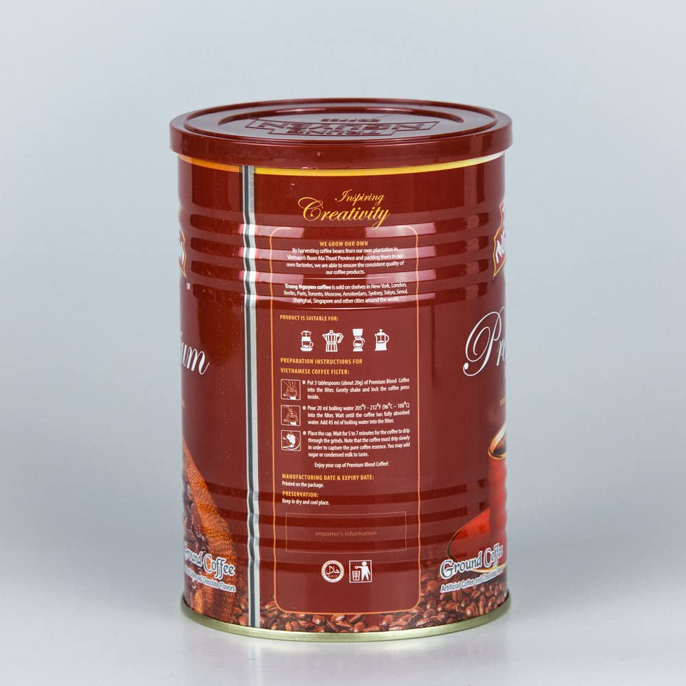 Trung Nguyen — Premium Blend — Roasted Ground Coffee Blend — Strong and Bold — Arabica & Robusta — Chocolate Flavor — Vietnamese Coffee 1 Can (15 Oz) - Best Coffee and Brew