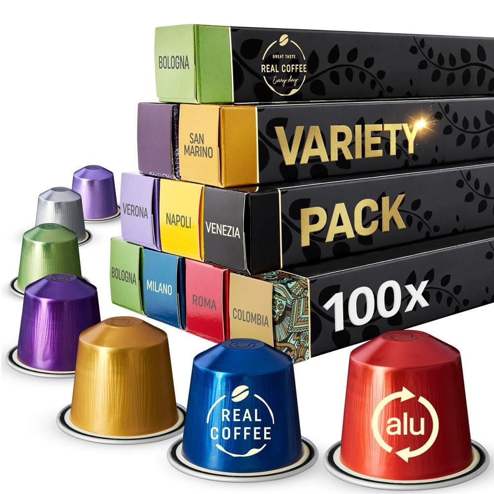 Mixed Variety Pack for Nespresso | 100 Test Winning Aluminum Capsules | 8 Distinctive Italian Flavors | 100% Nespresso Compatible Pods - Best Coffee and Brew