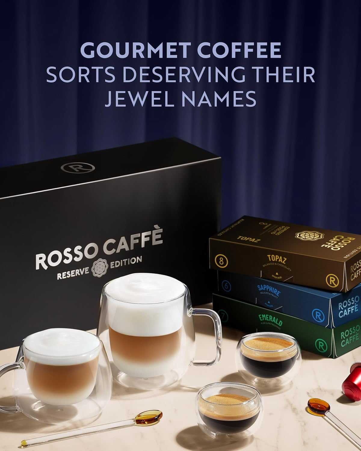 ROSSO CAFFE Espresso Coffee Pods, Compatible with Nespresso Original Machines, Reserve Variety Pack, 80 Capsules - Made in Italy - Best Coffee and Brew