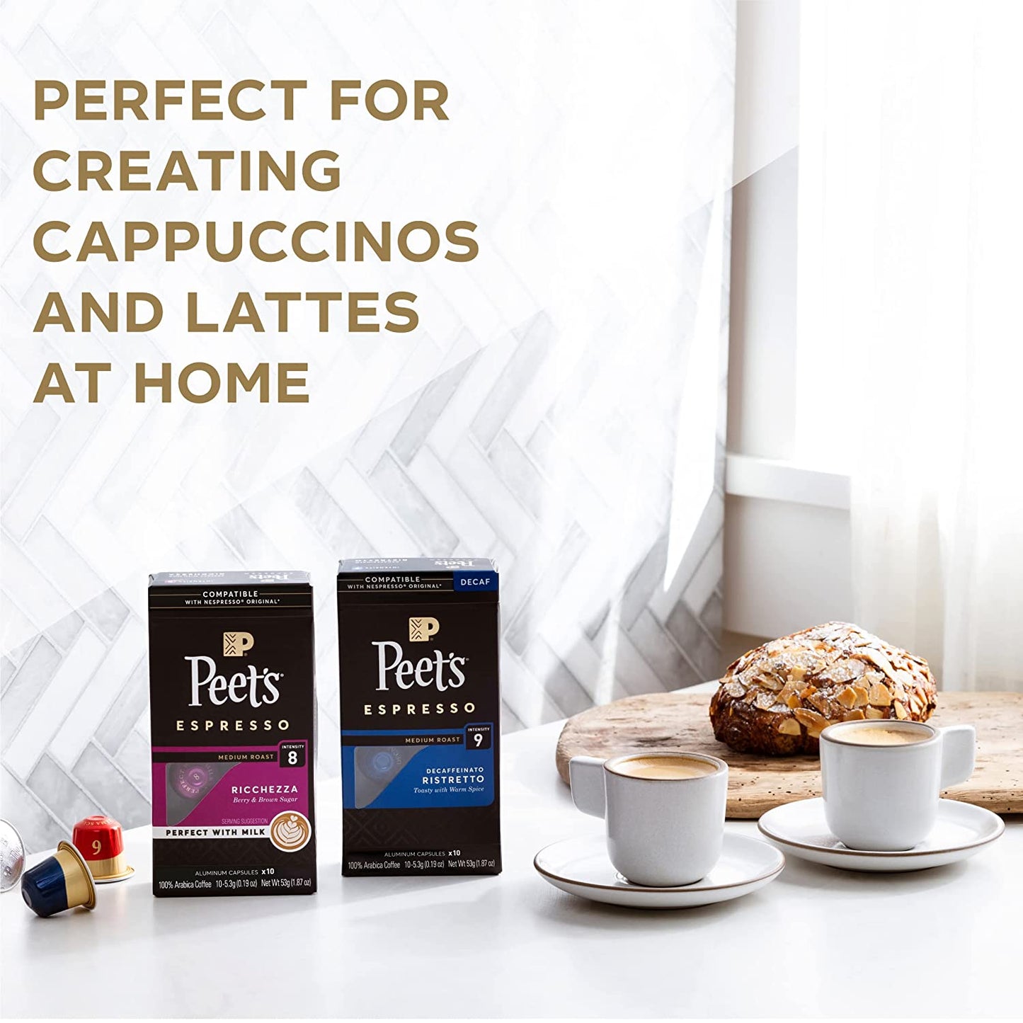 Peet'S Coffee, Espresso Coffee Pods Variety Pack, Dark, Medium & Decaf Roasts, Intensity 8-10, 50 Count (5 Boxes of 10 Espresso Capsules) - Best Coffee and Brew