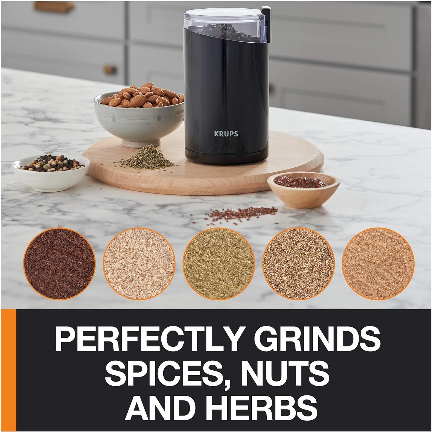 KRUPS One-Touch Coffee and Spice Grinder 3 Ounce Bean Hopper Easy to Use, One Touch Operation 200 Watts Coffee, Spices, Dry Herbs, Nuts, 12 Cup Black - Best Coffee and Brew