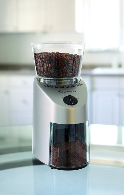 Capresso 560Infinity Conical Burr Grinder, Brushed Silver, 8.5-Ounce