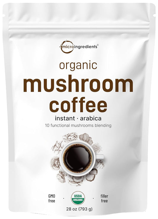 Organic Instant 10 in 1 Mushroom Coffee Powder, 28 Ounce (317 Servings)| Premium Coffee with Lion’S Mane, Chaga, Reishi,& More| Immune Support - Best Coffee and Brew