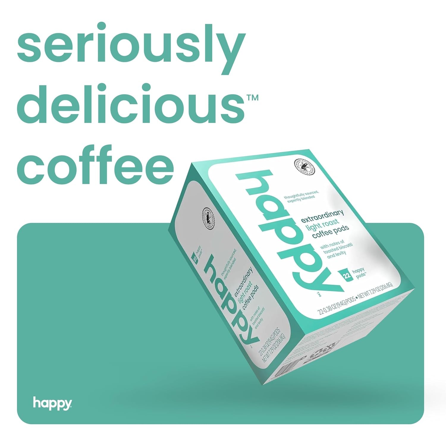 Happy Coffee Light Roast Coffee Pods, 22 Count, Notes of Toasted Biscotti and Levity, Compatible with Most K-Cup Brewers, Rainforest Alliance Certified